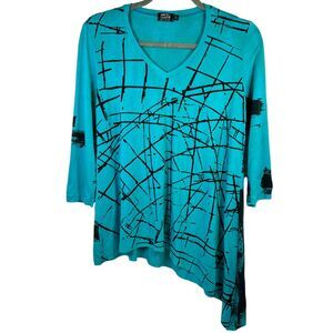 Art of Cloth Blue Black Modern Contemporary Asymmetrical Knit Top - Size Medium